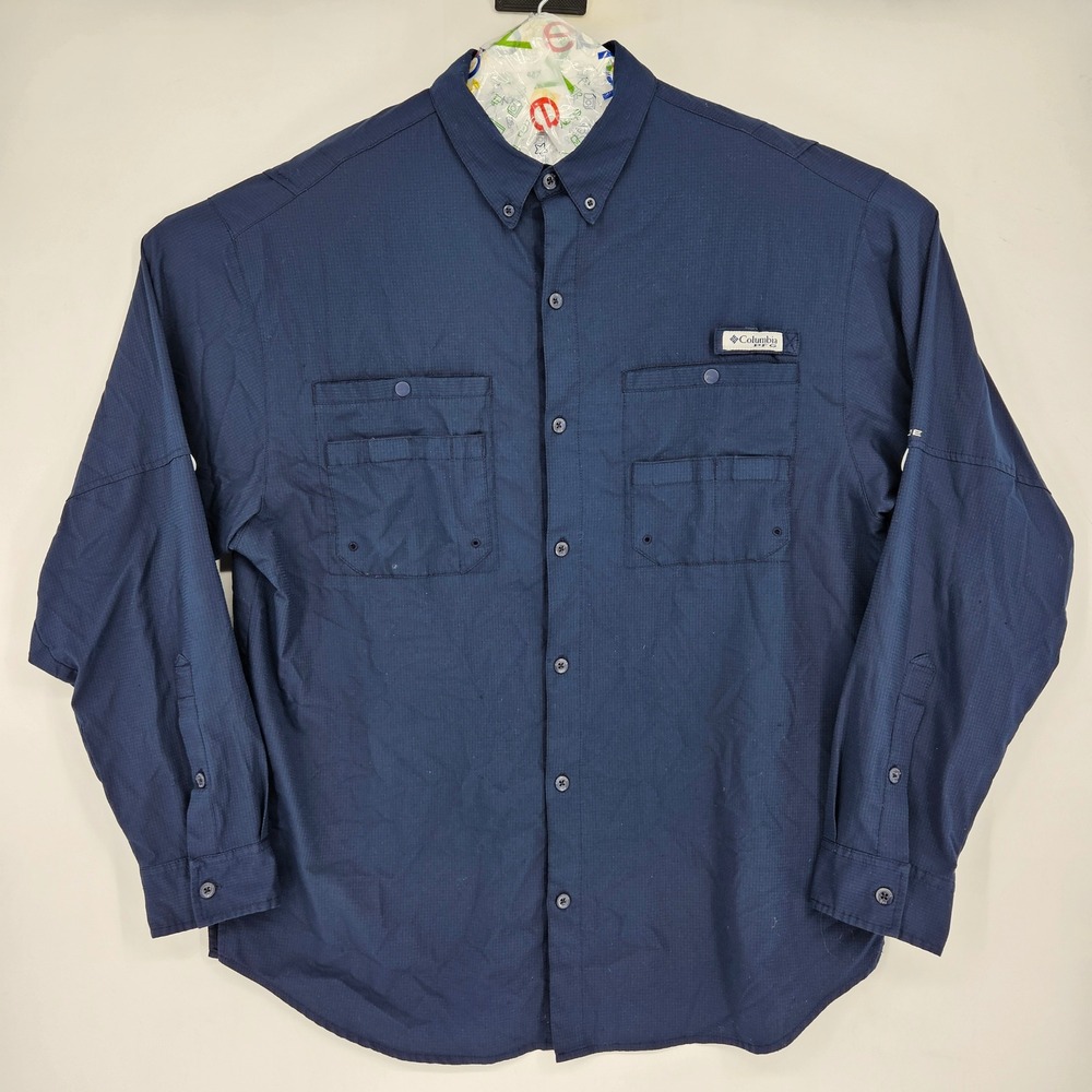 Columbia Shirt Mens XL PFG Vented Fishing‎ Omni Shade Navy Blue Long Sleeve